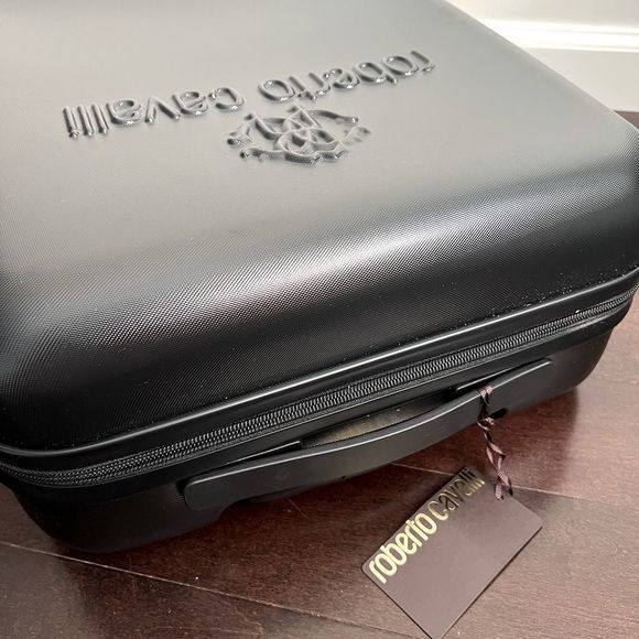 Roberto Cavalli Black Logo Hardshell Carry-On Suitcase Luggage NWT $550 - Picture 2 of 14